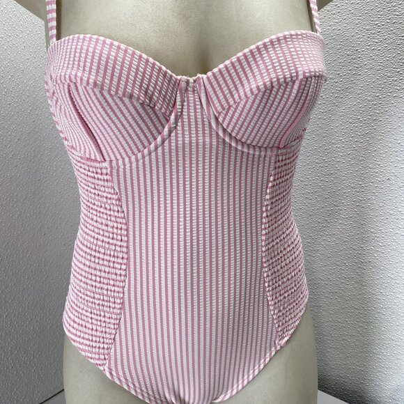 Kate Spade Smocked Begonia One-Piece Swimsuit • Size XS • Pink/White - Picture 11 of 12